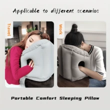 Ergonomic Inflatable Travel Pillow For Sleeping - Premium Flocked Fabric, Neck/Head/Lumbar Support, With Drawstring Bag, Portable, Ideal For Airplanes, Cars, Buses & Office Use - Multi-purpose travel pillow - 查看 7