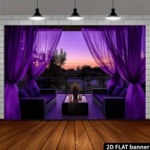 2D flacher 1 Stück tief lila Chiffon transparenter Vorhang, Polyester Hintergrundstoff, vielseitige Feiertagsraumdekoration, Fotografie-Requisite, ohne Stromversorgung, multifunktionale Dekoration, Feriengeschenk, Polyestermaterial, ohne Stromquelle erforderlich. - Violett - Übersicht 4