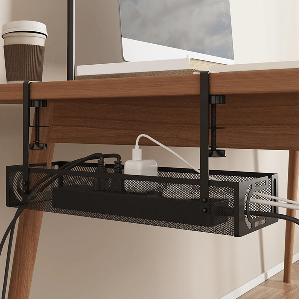 1pc Under Desk Cable Management Tray, Outlet Power Strip Holder, No Drilling Required, Desktop Cable Organizer, Suitable For Home, Office, Desk - Multicolor - View 1