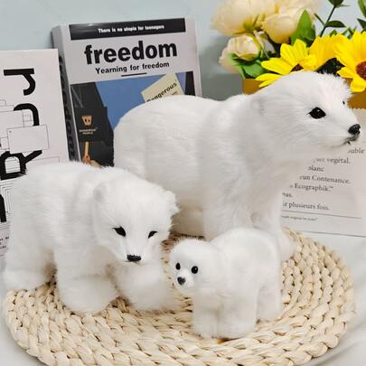 Realistic Plush Arctic Bear Model, Cute Animal Figurine, Home Decor, Desktop Ornament, Photography Prop, Handmade Craft, Auspicious Christmas Gift