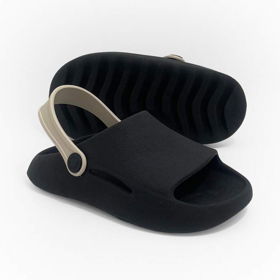 Boys' 2-In-1 Cloud Flip-Flops With Strap – Lightweight, Non-Slip And Comfortable - 黑白 - 查看 1
