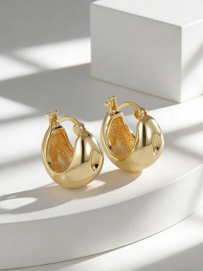 Charm-In Förgyllda böjda puffiga ringörhängen för kvinnor - Eleganta glänsande smycken för vardagliga looks, fester och middagsdejter | Härlig present till henne på alla hjärtans dag