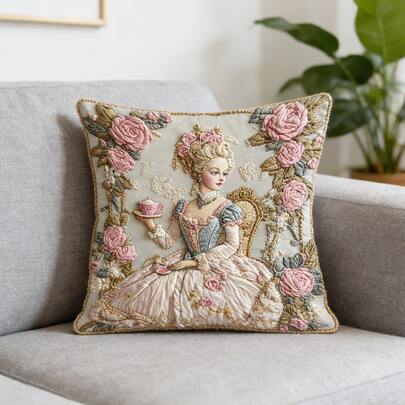 1Pc Pink Flower And Girl Pattern Throw Pillow Covers - 17.7*17.7 Inches, 2D Digital Single-Side Printing Pillow Cases, Contemporary Style, Zipper Closure & Machine Washable, Suitable For Indoor/Outdoor Use On Couch Sofa Bed, Not Insert Included