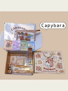 Novo Conjunto de Papelaria com Tema de Capivara, Inclui Ferramentas de Escrita de Alta Qualidade como Caderno, Marcador de Página e Acessórios, Feito de Material de Papel, Adequado para Estudo, Formatura, Diário, Aniversário, Presentes de Festa - Multicolorido - Visão 6