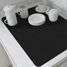 1 pièce Tapis de cuisine en silicone résistant à la chaleur et en diatomite, tapis absorbant antidérapant, set de table isolant, dessous de verre avec ventouses, tapis pour machine à café, tapis de salle à manger, tapis pour évier, tapis de bar à café, tapis pour animaux de compagnie, accessoire de cuisine pour la maison - Noir - Voir 2