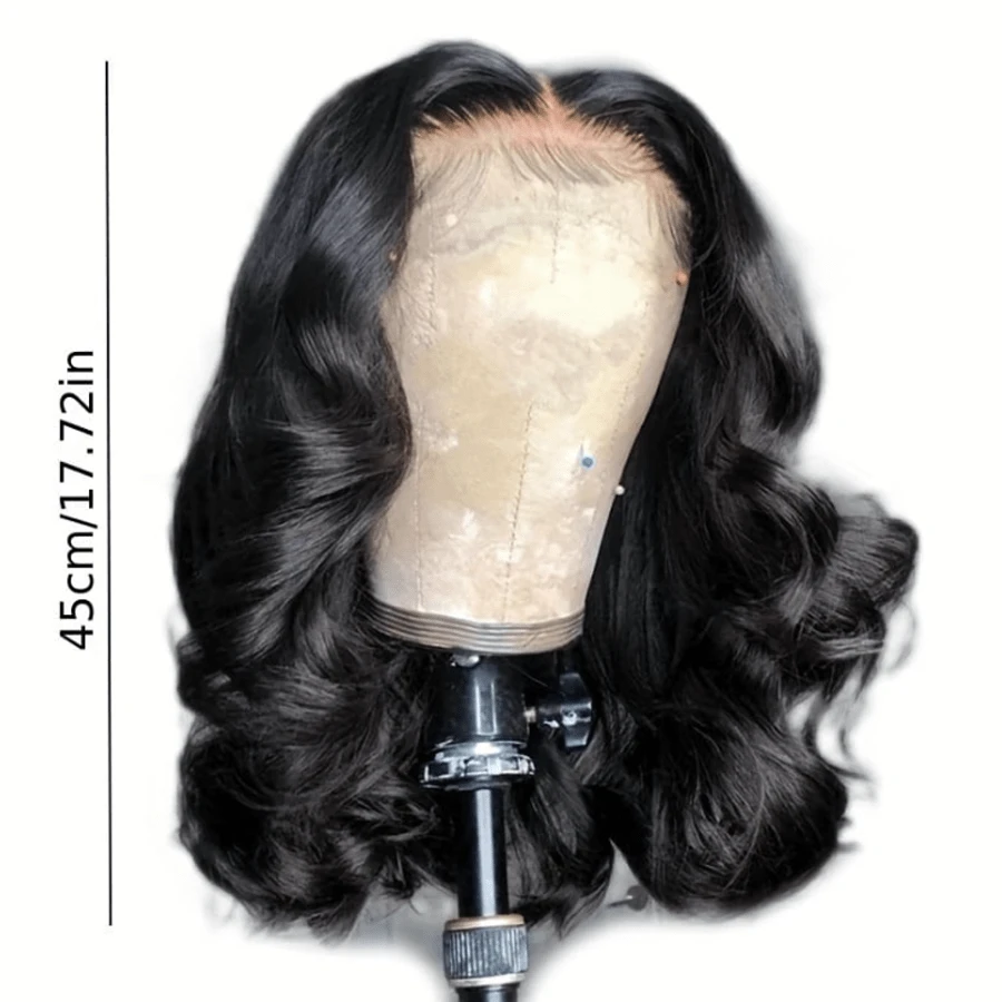 NATAN黑色水波纹合成发13X6 13*4 5*5 4*4蕾丝前额假发，预拔毛耐热纤维，日常派对无胶假发，前额假发，真人发假发，10英寸-36英寸混合发，高清透明前额假发 - 自然色&黑色系 - 查看 1