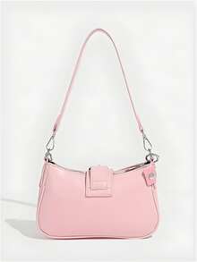 1pc PU Leather Women's Handbag, Y2K Babe Bag, Versatile Star Bag, Crescent Bag Sweet Cool Girl Bag, Black & Red Contrast Chain Shoulder/Underarm Bag, Y2K Chic Star Chain Crossbody Bag, Street Style Party Gift For Women - 粉色 - 查看 6