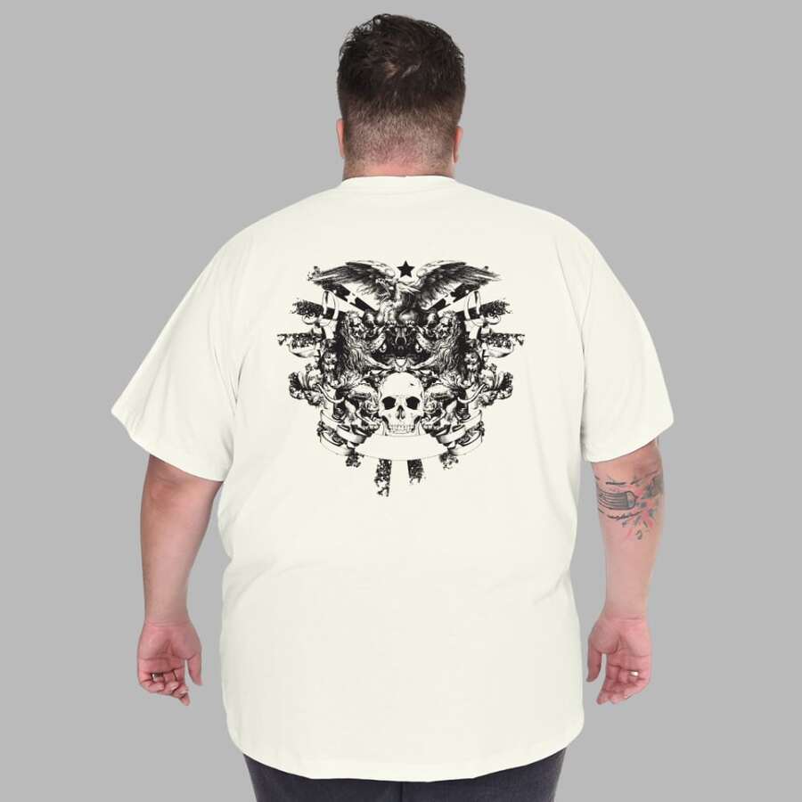 Plus Size Skull Skeleton T-Shirt, Premium Knit Fabric - Amarillo - Ver 1
