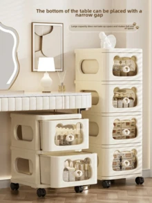 Cute Bear Design Drawer Cabinet ,Multi-Purpose Storage,Easy Move With Handles,3/4/5 Tier Folding Drawers Storage Cabinet Rolling Utility Cart With Wheels, Multi-Purpose Storage,Easy Install High Quality And Movable,Large Capacity ,Free Combination,Universal Wheel Design More Convenient To Move,Storage Cabinet For Snacks Toys Storage, Cartoon Trolleys Cream White Nightstands Rolling Cart With Drawers To Organize For Bedroom,Apartment Saver - 米色 - 查看 4