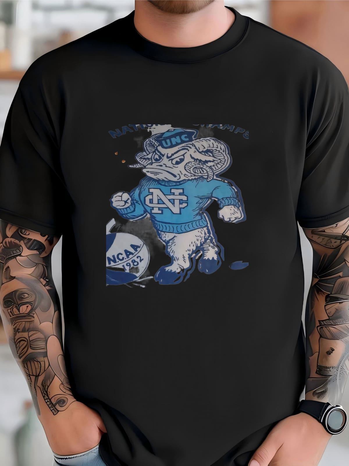 Mens Vtg 80's Unc Tarheels 1982 Ncaa Basketball Championship Towel Rare Collectible T-Shirt - màu đen - Xem 1