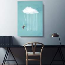 Framed 1pc Dreamy Cloud Swing & Rain Canvas Wall Art - Whimsical Childhood Themed Print, Cozy Home Decor, Ready-To-Hang For Living Room & Kids' Room - Đóng khung - Xem 4