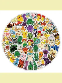 pokemon 100张卡通热门动漫宠物怪兽可爱贴纸，礼品包装封口胶带DIY贴纸，剪贴簿日记装饰贴纸，动漫周边DIY贴纸，惊喜礼物 - 彩色 - 查看 5