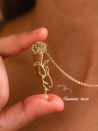 Collar personalizado con texto, collar con nombre personalizado con flor de nacimiento de 12 meses, collar con nombre de flor de nacimiento, joyería personalizada con nombre para dama de honor, regalo para madre, regalo para hija, San Valentín, regalo de Pascua