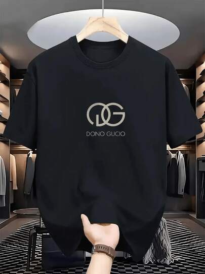 Camiseta negra de ajuste slim para hombres con logo "DONO GUCCIO" - Camiseta casual de verano transpirable, ajuste regular, cuello redondo, tela ligera para gimnasio, entrenamiento y uso de fin de semana, ropa de gimnasio, estilo deportivo, ajuste cómodo