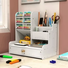 CASALIVA Organizador De Escritorio Doble Cajón Soporte De Lápiz Organizador De Accesorios De Escritorio - Blanco - Ver 5