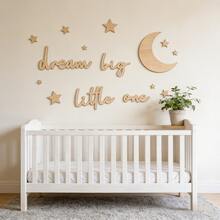1 Set Dream Big, Baby! Wooden Baby Room Wall Decor, Boho Moon & Star Pattern, Neutral Tones, Suitable For Boys/Girls Bedroom, Home, Farmhouse Living Room, Playroom - Multicolor - View 2