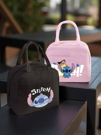 1pc Cartoon Embroidered Insulated Lunch Bag, Lightweight Reusable With Aluminum Foil Lining, Front Pocket & Durable Zipper, Suitable For School, Office, Travel, Picnic & Food Storage Essentials