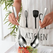 Juego de 2/4 piezas de utensilios para ensalada con mango cuadrado elegante, cuchara y tenedor para ensalada de 10.6 pulgadas, de acero inoxidable duradero, adecuado para bufé/fiesta/banquete/comida/Día de la Madre/boda, hogar/restaurante/cocina, pulido espejo, apto para lavavajillas - Multicolor - Ver 5