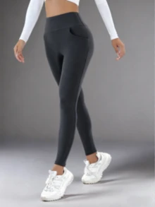 Women's High-Waist Fleece-Lined Leggings With Pockets - Cozy, Stretchy,  Warm, Multi-Color, Perfect For Fall And Winter Comfort, High Waisted Leggings - 灰色 - 查看 3