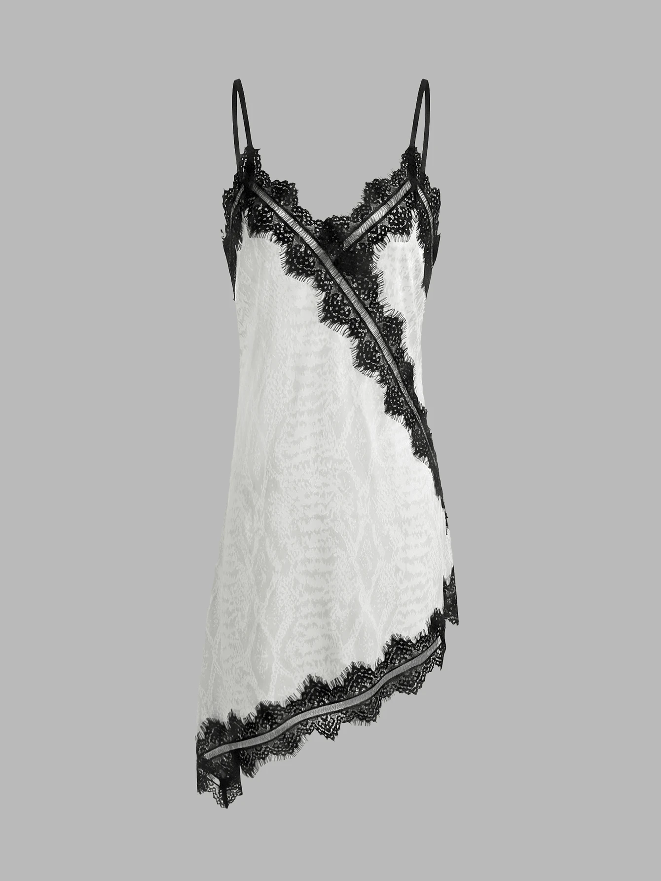 Đầm slip vintage thanh lịch dành cho nữ, chất liệu satin dệt họa tiết và thiết kế phối ren, thích hợp cho buổi hẹn hò ngày Valentine, màu trắng mùa hè. - trắng - Xem 1