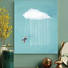 Framed 1pc Dreamy Cloud Swing & Rain Canvas Wall Art - Whimsical Childhood Themed Print, Cozy Home Decor, Ready-To-Hang For Living Room & Kids' Room - Đóng khung - Xem 3