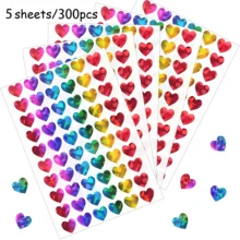 5个全息闪光迷你红色爱心自粘贴纸，适用于情人节礼盒、礼物、信封装饰、奖励图表和剪贴簿手工制作。 - 彩色 - 查看 9