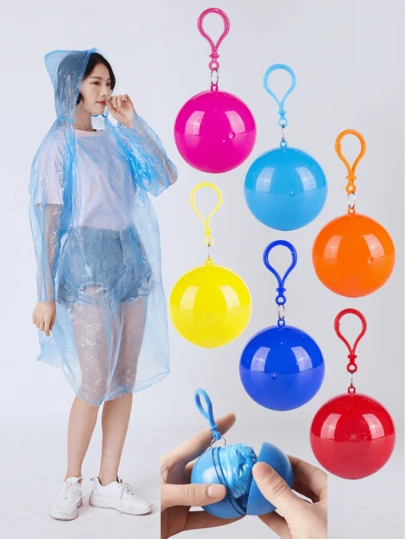 Portable Spherical Disposable Rain Poncho, Emergency Rain Poncho Suitable For Travel, Camping, Outdoor Sports. Comes With Spherical Storage Box. Applicable For Hiking, Camping, Can Be Hung On Backpack, Camping Gear, Emergency Waterproof Cover Suitable For Mountaineering, Hiking, Travel, School, Office, Home, Outdoor Cycling,Beach,Summer,Vacation,Holiday,Travel Essential,Going Out Tops,Household Items