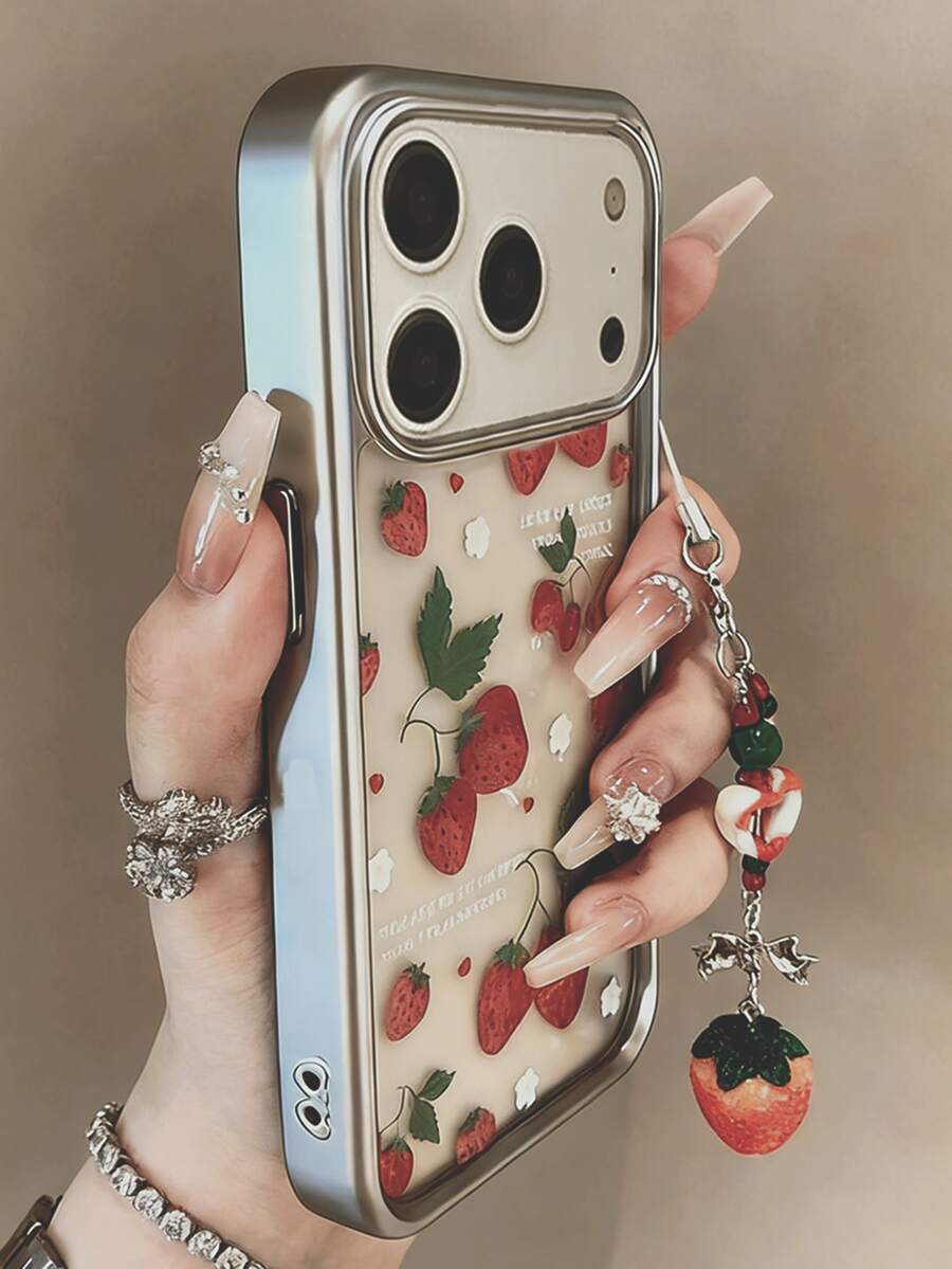 Fashionable Cute Full-Screen Strawberry Leaf Pattern Phone Case, Paired With Creative Berry Pendant, Compatible With IPhone 17 Pro Max, 17 Pro, 17, 16 Pro Max, 16 Pro, 16, 16, 15 Pro Max, 15 Pro, 15, 14 Pro Max, 14 Pro, 14, 13 Pro Max, 13 Pro, 13, 12 Pro Max, 12 Pro, 11. High-Quality Fashionable Cute Durable Protective Case, A Great Birthday Gift.