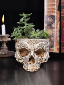 1pc Gothic Skull Flower Pot, Resin Skull Planter With Butterfly Decor, Suitable For Yard, Garden, Balcony, Home Party, Dining Table Decoration - Multicolor - View 8