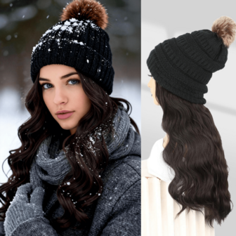 תוספות שיער סינתטיות גליות לחוף הים בגודל 22 אינץ' עם כובע סרוג, מתאימות לנשים ללבוש יומיומי, חופשה, חורף, חג המולד, ניתן לתת כמתנה