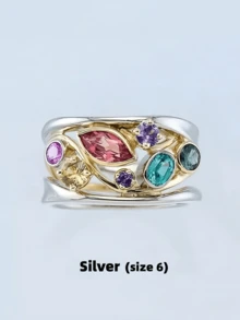 1pc Fashion Crystal Quartz Ion Ring, Therapeutic, Slimming, Lymphatic Drainage, Minimalist Jewelry, Asymmetric Geometric Design Multi-Color Gemstone Multi-Layer Colorful Ring, Jewelry Photography, Proposal Ceremony, Wedding Supplies, Jewelry Store Display - Red Jewelry Box - View 12