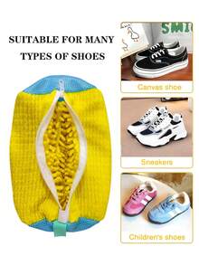 Durable Shoe Cleaning Bag, Suitable For Various Shoe Types - Yellow With Blue Zipper, Velvet Material, Highly Protective, Suitable For Sports And Casual Shoes, Can Also Be Used As A Laundry Bag. - Multicolor - View 5