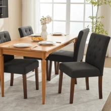 Juego de 2 sillas de comedor de tela tapizada, con patas de madera y asientos acolchados, muebles de cocina para sala de estar - Negro - Ver 11