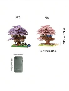 Cherry Blossom Tree House Building Blocks Set, Large Scenery Architecture Model, DIY Assembly Desktop Decor Ornament, Premium Collectible Gift For Building Enthusiasts - Multicolor - View 8