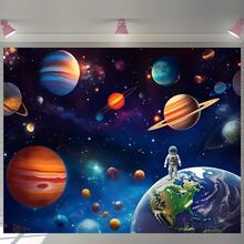 2D Flat, 1 Piece Space Themed Party Backdrop Banner - Vibrant, Suitable For Galaxy And Planet Designs, Polyester Material, Easy To Hang Indoor/Outdoor Photo Booth Decor, Applicable For Birthday, Anniversary, Themed Events, Space Party Decoration, Indoor/Outdoor Banner, Cosmic Theme, Easy Hanging Function, 2D Flat - Multicolor - View 2