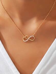 1pc Fashion Copper Rhinestone Infinity Symbol Pendant Necklace For Women For Daily Decoration Copper Jewelry - Vàng - Xem 6