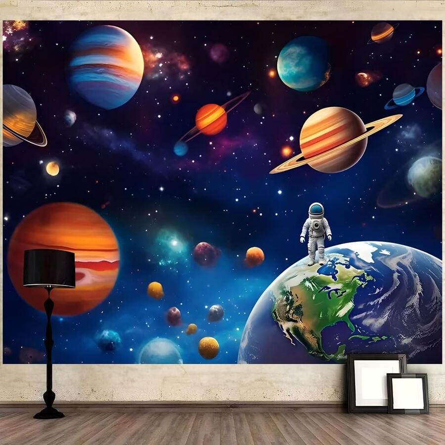 2D Flat, 1 Piece Space Themed Party Backdrop Banner - Vibrant, Suitable For Galaxy And Planet Designs, Polyester Material, Easy To Hang Indoor/Outdoor Photo Booth Decor, Applicable For Birthday, Anniversary, Themed Events, Space Party Decoration, Indoor/Outdoor Banner, Cosmic Theme, Easy Hanging Function, 2D Flat - Multicolor - View 1