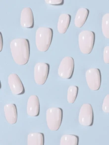 24pcs/Set Short Oval Glossy Nude Color Press-On Nail Stickers, Macaron Candy Colors Full Cover Acrylic False Nails, Suitable For Women And Girls For Daily Work, Study And Party Use Nail Supplies - Apricot - View 2