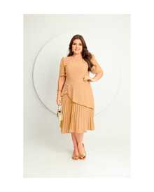 Fabric: Dune Casual Party Elegant Boho Conservative/Modest Pleated Fabric Ruffled Hem Faux Buttons Dresses Elegant And Casual Homecoming Birthday Party Daily Holidays All Seasons - 裸色 - 查看 2