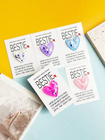 3/7pcs Sequin Heart Resin Pocket Hug Card Gift For Best Friend, Valentine's Day Gift, Packaging Decoration And Holiday Card