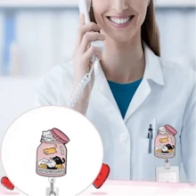 1pc Cute Cat Anti-Depressants Badge Reel, ID Card Holder Retractable Reel, Suitable For Doctors, Registered Nurses, Nursing Staff - Great For Hospital Workers, Holiday Gifts, Nurse Accessories, Students, Back To School, School Supplies, Office Supplies, Accessories, Gifts For Girls, Team Gifts - Pink - View 7