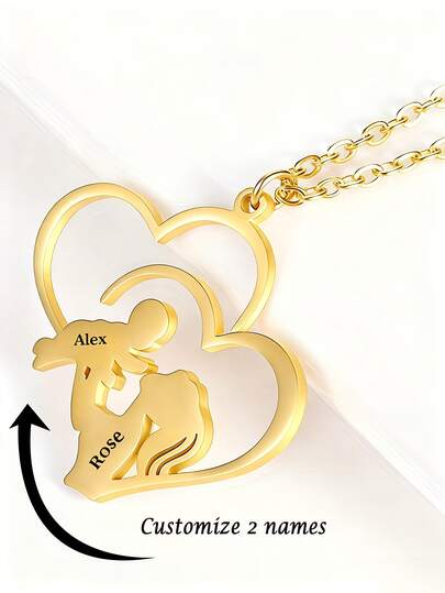 1 chiếc vòng cổ tình yêu sáng tạo có thể tùy chỉnh, vòng cổ trang sức bằng thép không gỉ cá nhân hóa, sản phẩm có thể tùy chỉnh, vòng cổ khắc tên, mặt dây chuyền hình hai người mẹ ôm nhau, quà tặng cá nhân hóa ý nghĩa, quà tặng ngày Valentine, quà tặng ngày của mẹ, quà tặng Ramadan