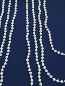 DEKUNER Elegant Multi-Layer Faux Pearl Handmade Beaded Necklace, Women's Wedding Party Accessory, Versatile Sweater Chain - White - View 9