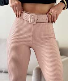 Premium 3D Ribbed Shaping Pants With Belt, Blogger Style. - Rosa Oxidada - Ver 1