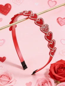 1件装时尚水晶爱心发箍，粉色和红色爱心发箍，女孩派对发饰，节日装饰礼物 - 彩色 - 查看 5