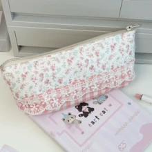 1pc High-Capacity, Stylish Ditsy Floral Pink Pencil Case, Cute Ins Style Student Stationery Organizer,Back To School,Bag