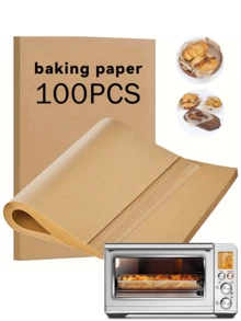 50/100 piezas Papel para hornear sin blanquear de 8.6*13 pulgadas, hojas para hornear precortadas, papel pergamino grueso y plano, forros para hornear en media hoja, adecuado para hornear galletas, cocinar, freidora de aire, horno - Marrón - Ver 9