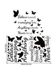 1pc Black Inspirational Wall Decal, Simple Butterfly & English Text Decor For Bedroom Background, Removable Matte Vinyl Wall Sticker For Living Room, Bedroom, Kids Room, Home Decor, Spring Decoration, Rama Decal Gift, Birthday/Graduation Present - Black - View 5