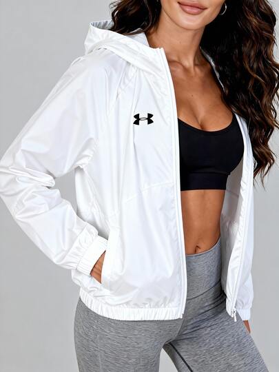 Under Armour Rival Sport Windbreaker Jacket, Woven Hooded Women's Activewear, Indoor/Outdoor Fitness Training, 1382698-100