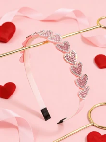 1件装时尚水晶爱心发箍，粉色和红色爱心发箍，女孩派对发饰，节日装饰礼物 - 彩色 - 查看 2